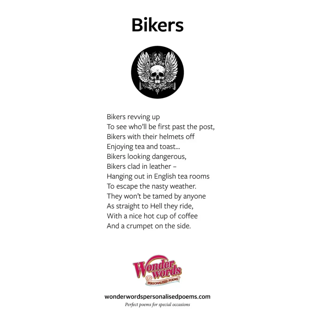Bikers - a poem by Wonderwords personalised poems