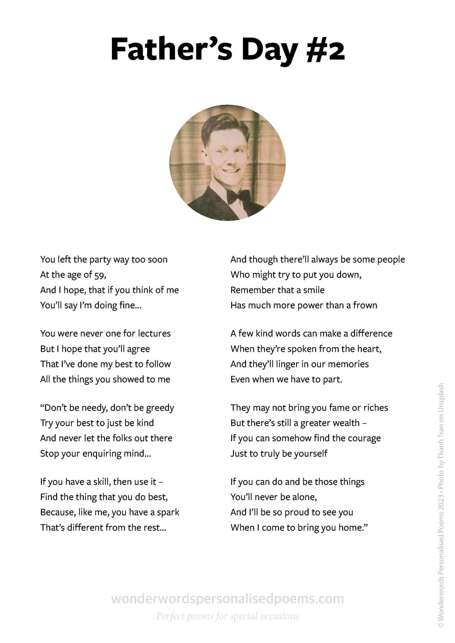A sample Father's Day poem from Wonderwords Personalised Poems