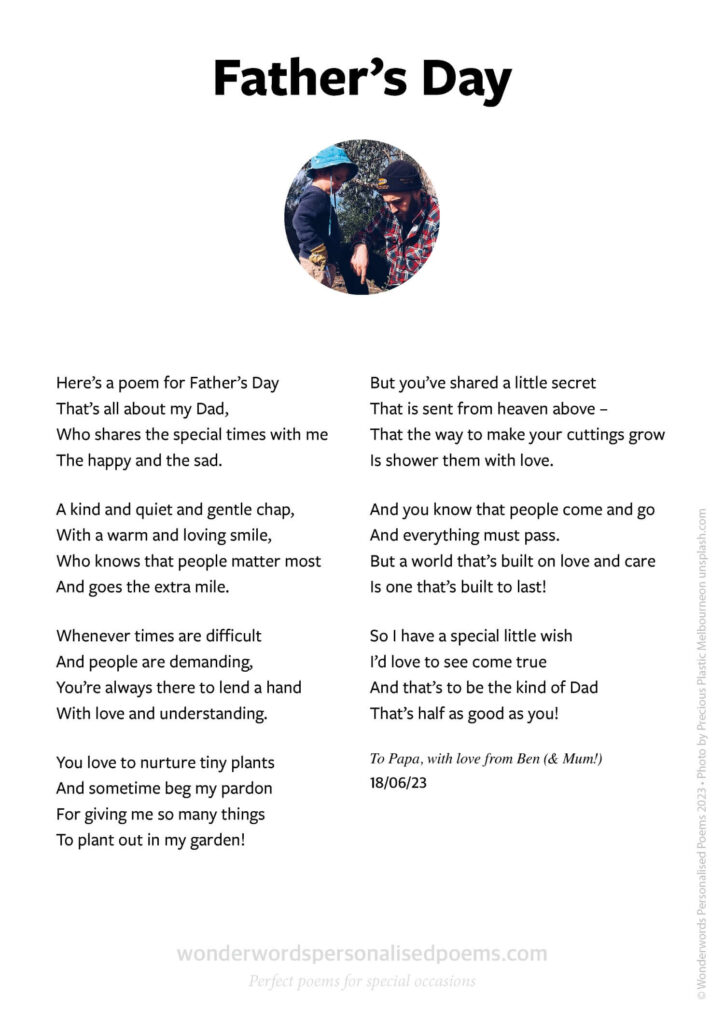 Example of a Father's Day poem by Wonderwords Personalised Poems