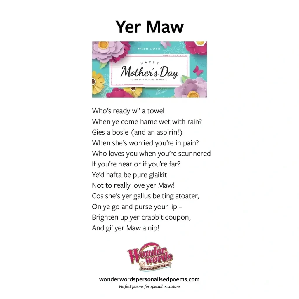 Yer Maw - a Mother's Day poem by Wonderwords Personalised Poems